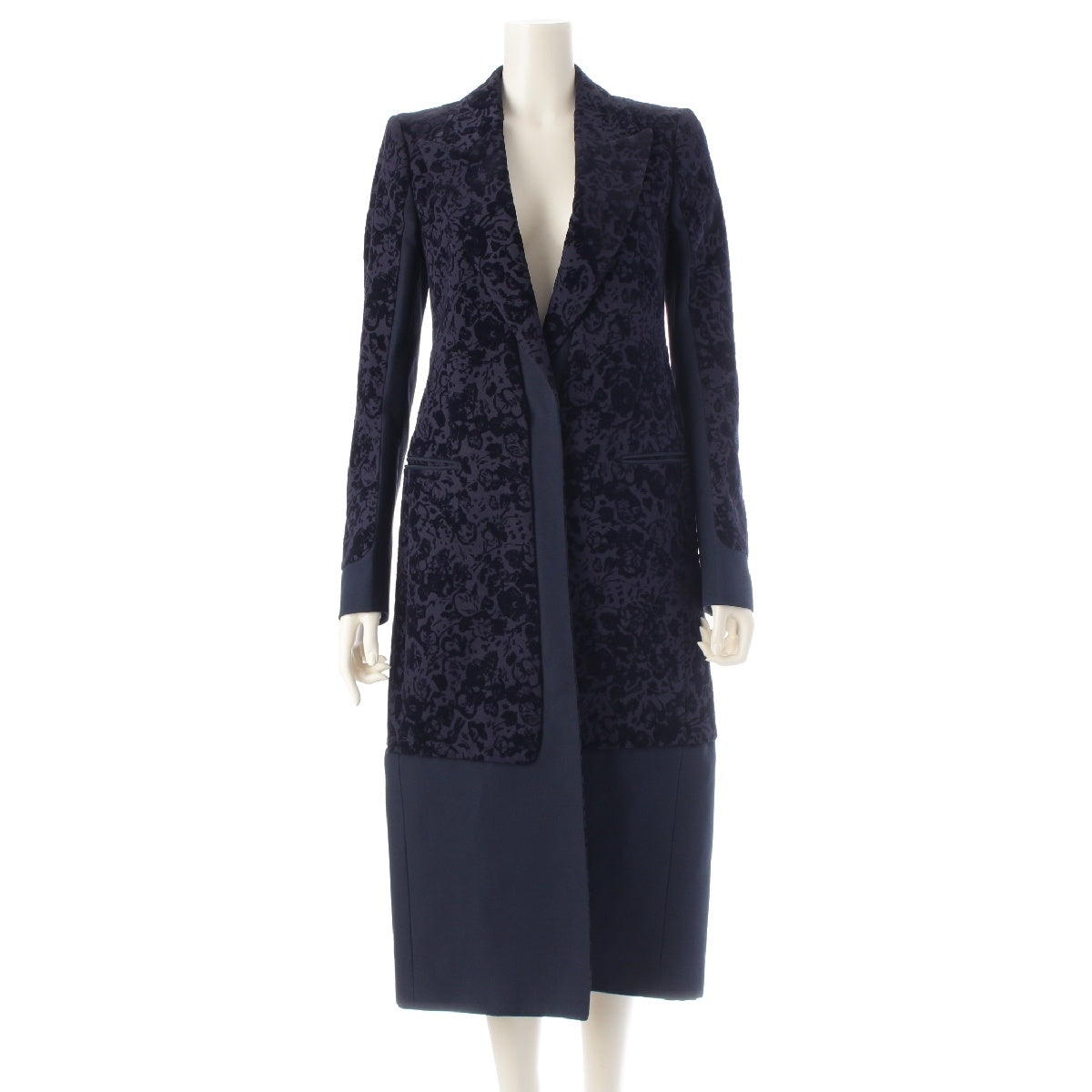 CELINE Silk blend Velour Flower coat outer 28I114525 Navy 36