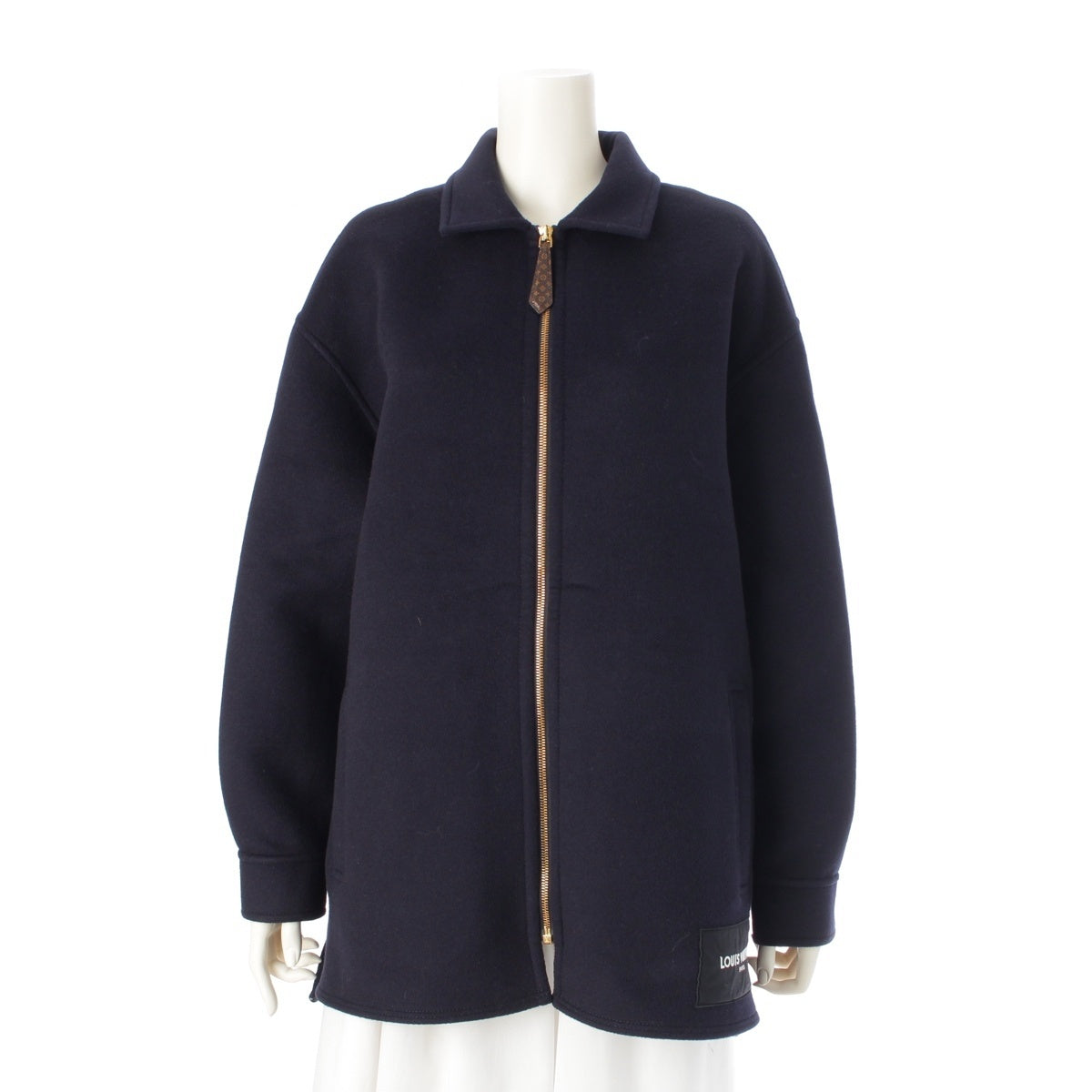 LOUIS VUITTON Wool x silk Monogram double-face zip-up Jacket outer 1ABBXW Navy 36