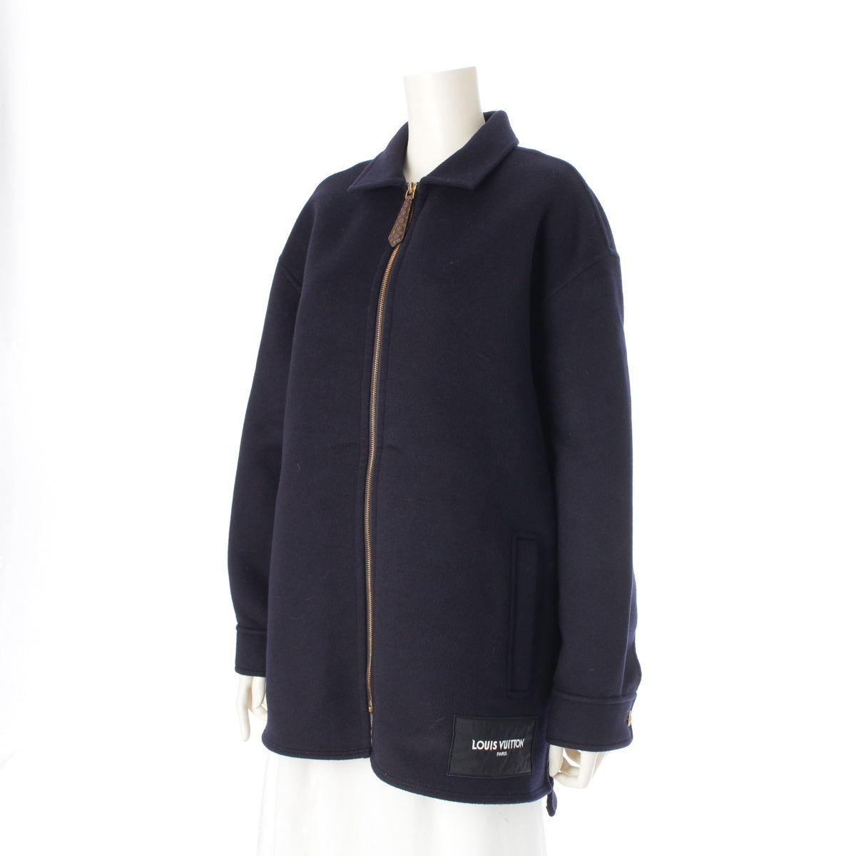 LOUIS VUITTON Wool x silk Monogram double-face zip-up Jacket outer 1ABBXW Navy 36