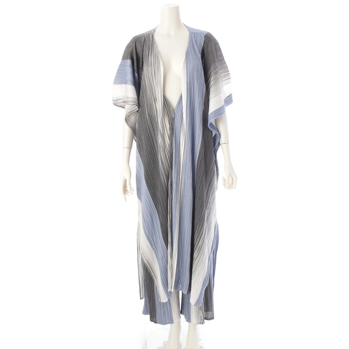 PLEATS PLEASE ISSEY  cotton striped sleeveless Pants setup PP91-JA742 /PP91-JF743 White blue 5