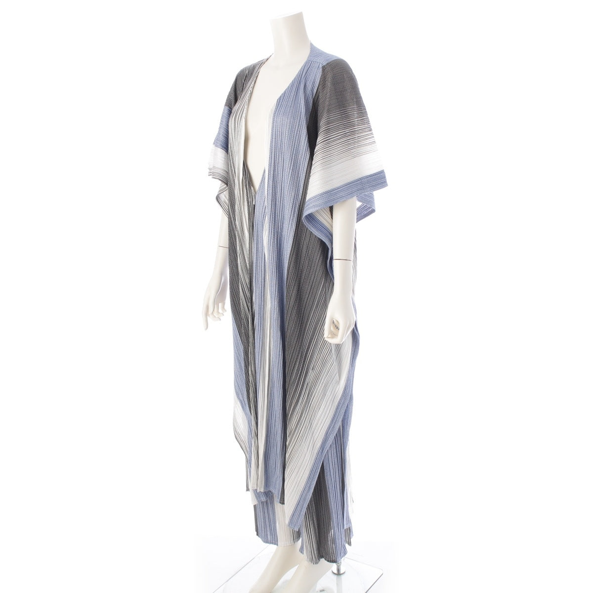 PLEATS PLEASE ISSEY  cotton striped sleeveless Pants setup PP91-JA742 /PP91-JF743 White blue 5