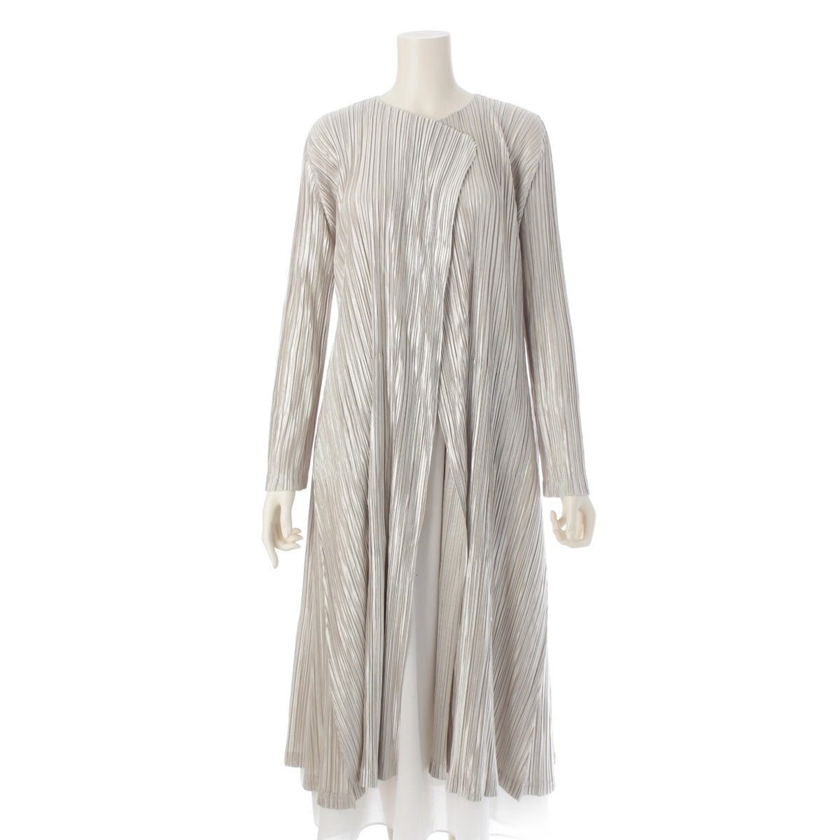 PLEATS PLEASE ISSEY  MONTHLY Long cardigan One piece dress PP63-JA221 Silver 5