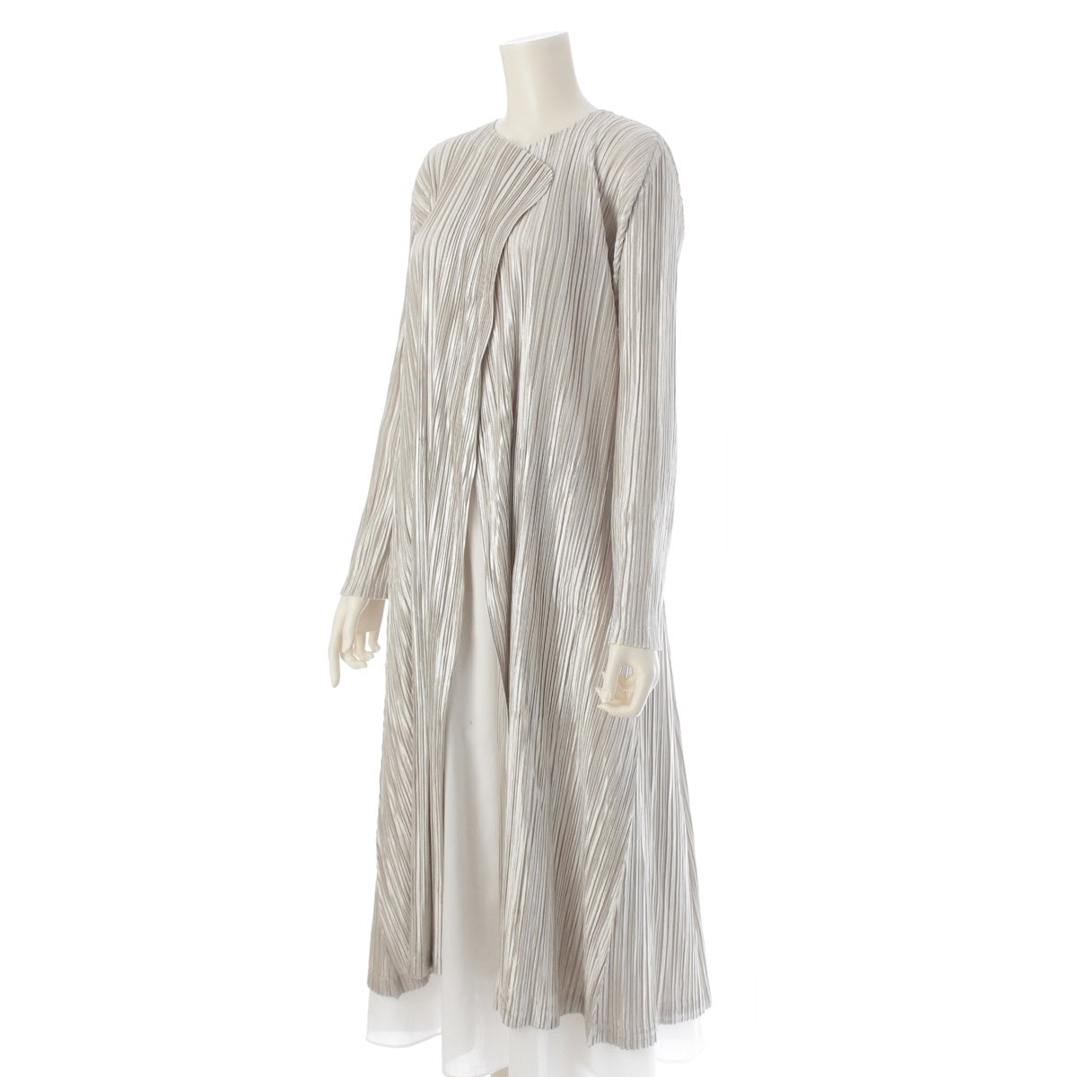PLEATS PLEASE ISSEY  MONTHLY Long cardigan One piece dress PP63-JA221 Silver 5
