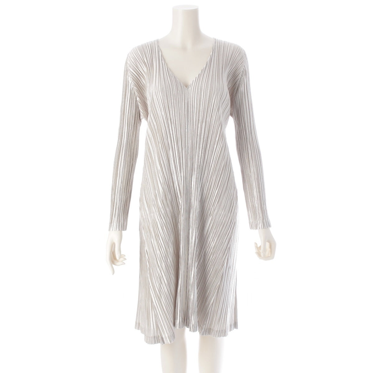 PLEATS PLEASE ISSEY  MONTHLY V-neck Medium one piece dress PP63-JH225 Silver 5