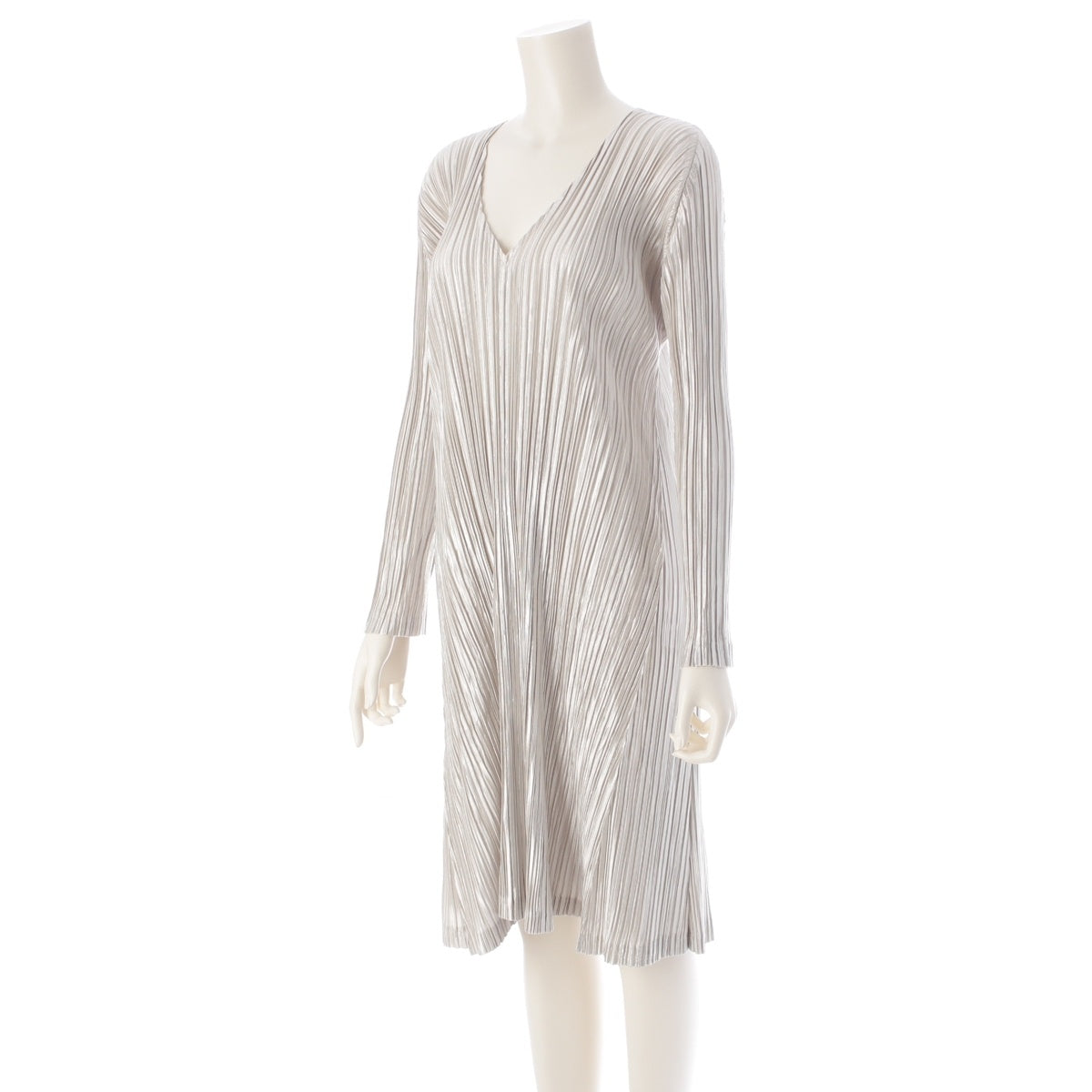 PLEATS PLEASE ISSEY  MONTHLY V-neck Medium one piece dress PP63-JH225 Silver 5
