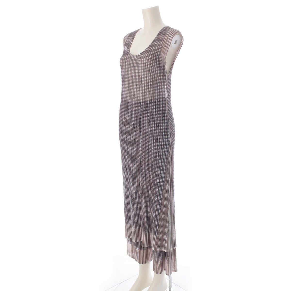 PLEATS PLEASE ISSEY  Multi-stripe mesh sleeveless Pants setup PP01-JH654/PP01-JF651 Gray beige 4