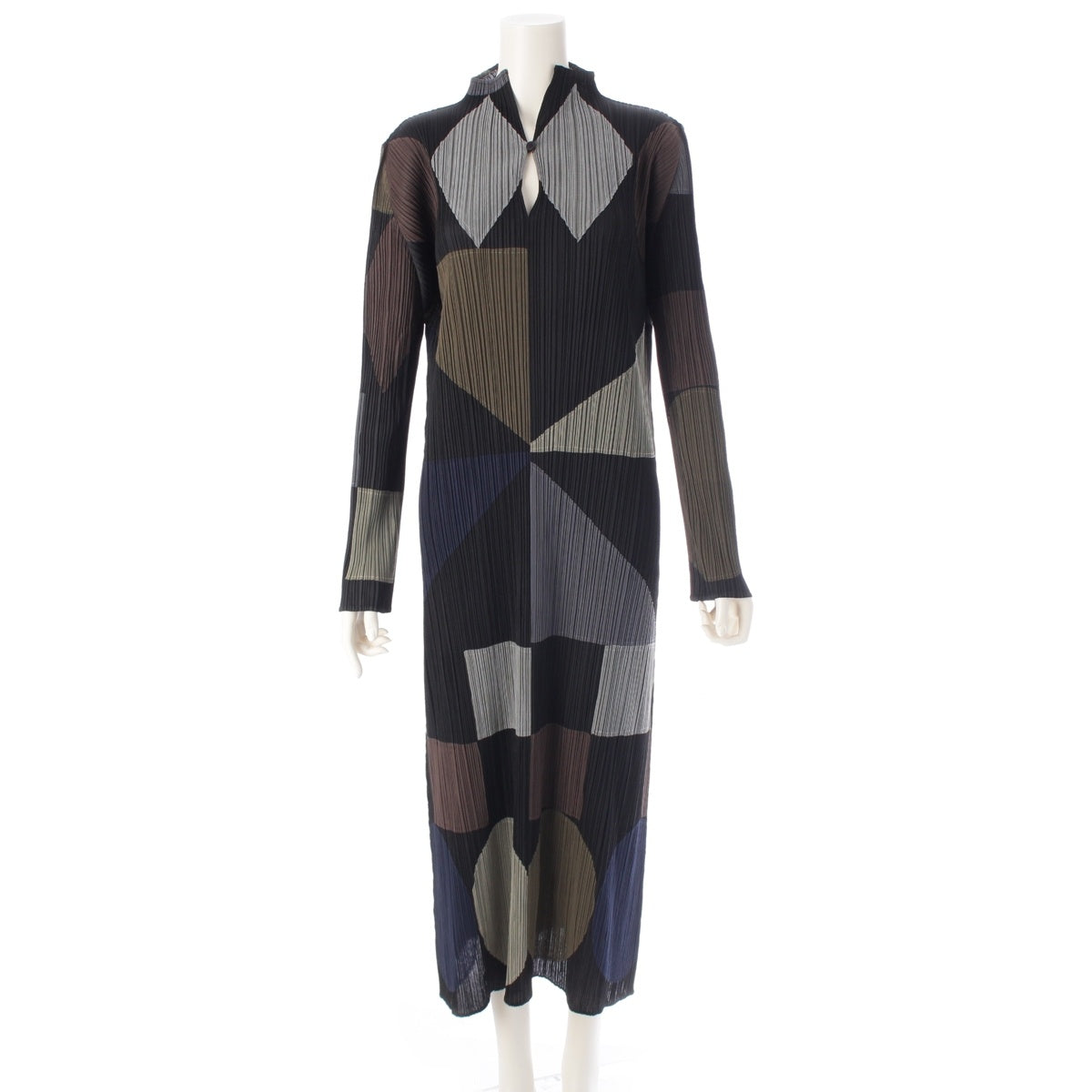 PLEATS PLEASE ISSEY  Geometric Pattern, Bottle Neck, Long Sleeves, Long one piece dress PP43-JH835 multicolor 5