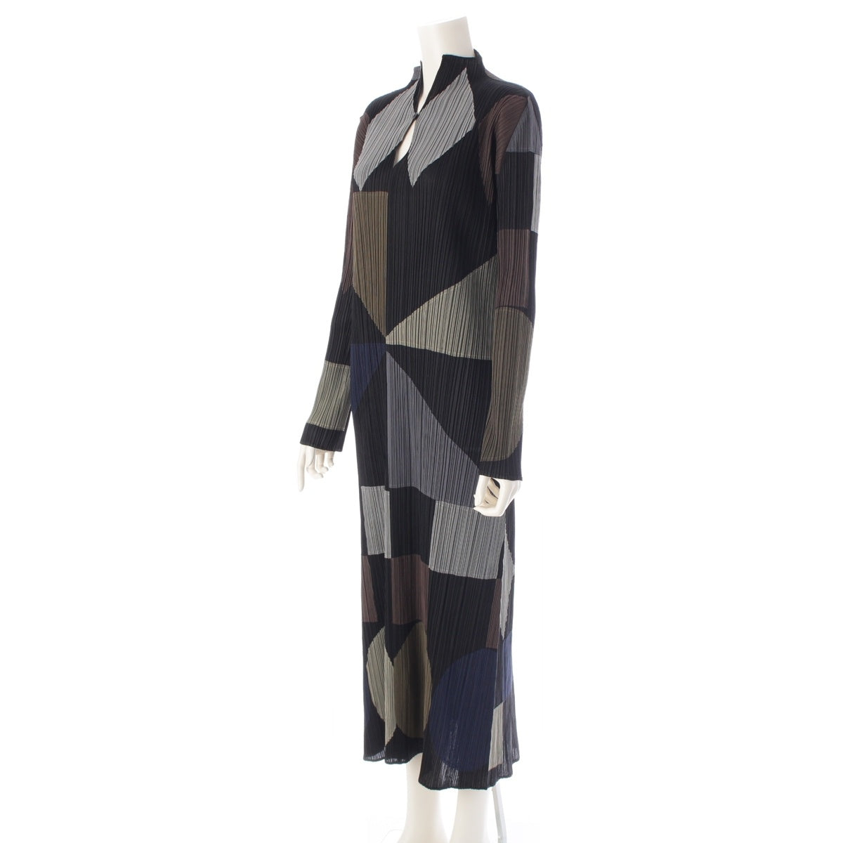 PLEATS PLEASE ISSEY  Geometric Pattern, Bottle Neck, Long Sleeves, Long one piece dress PP43-JH835 multicolor 5