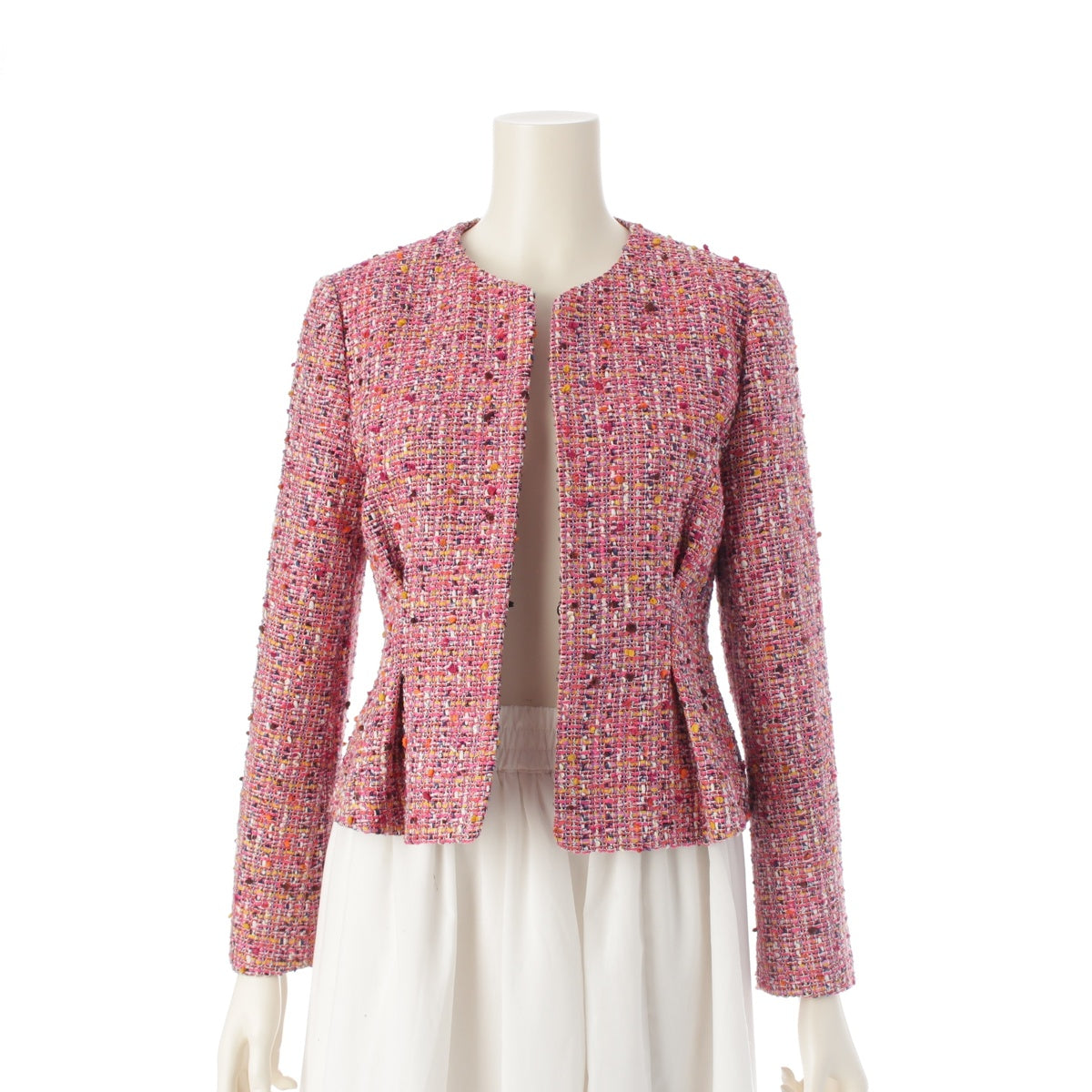 YOKO CHAN Cotton nylon blend Tweed Cropped No color jacket YCJ-119-046 pink 38