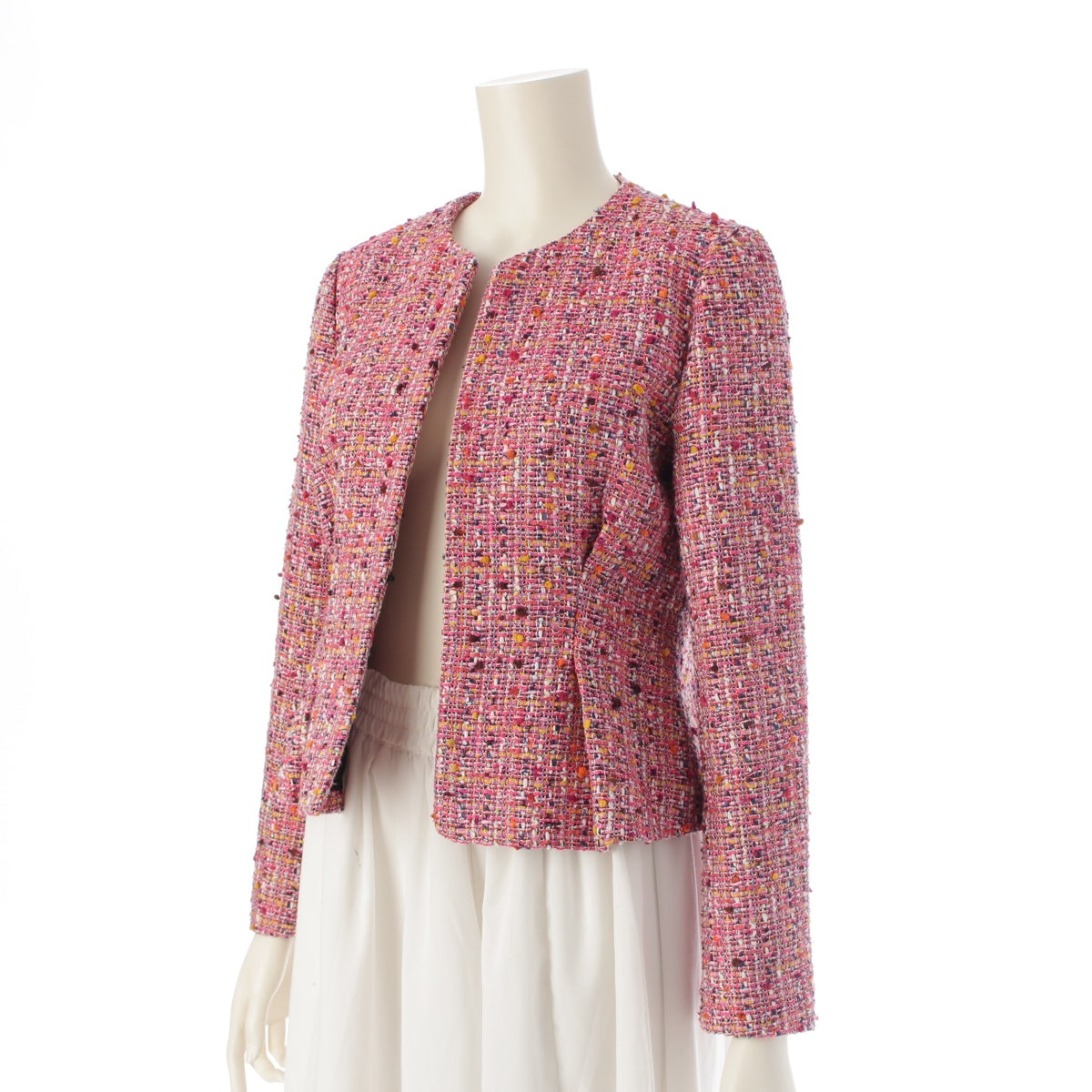 YOKO CHAN Cotton nylon blend Tweed Cropped No color jacket YCJ-119-046 pink 38