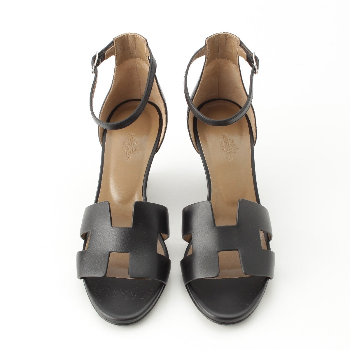 HERMES legend leather Wedges Straps Heels Sandals black 38