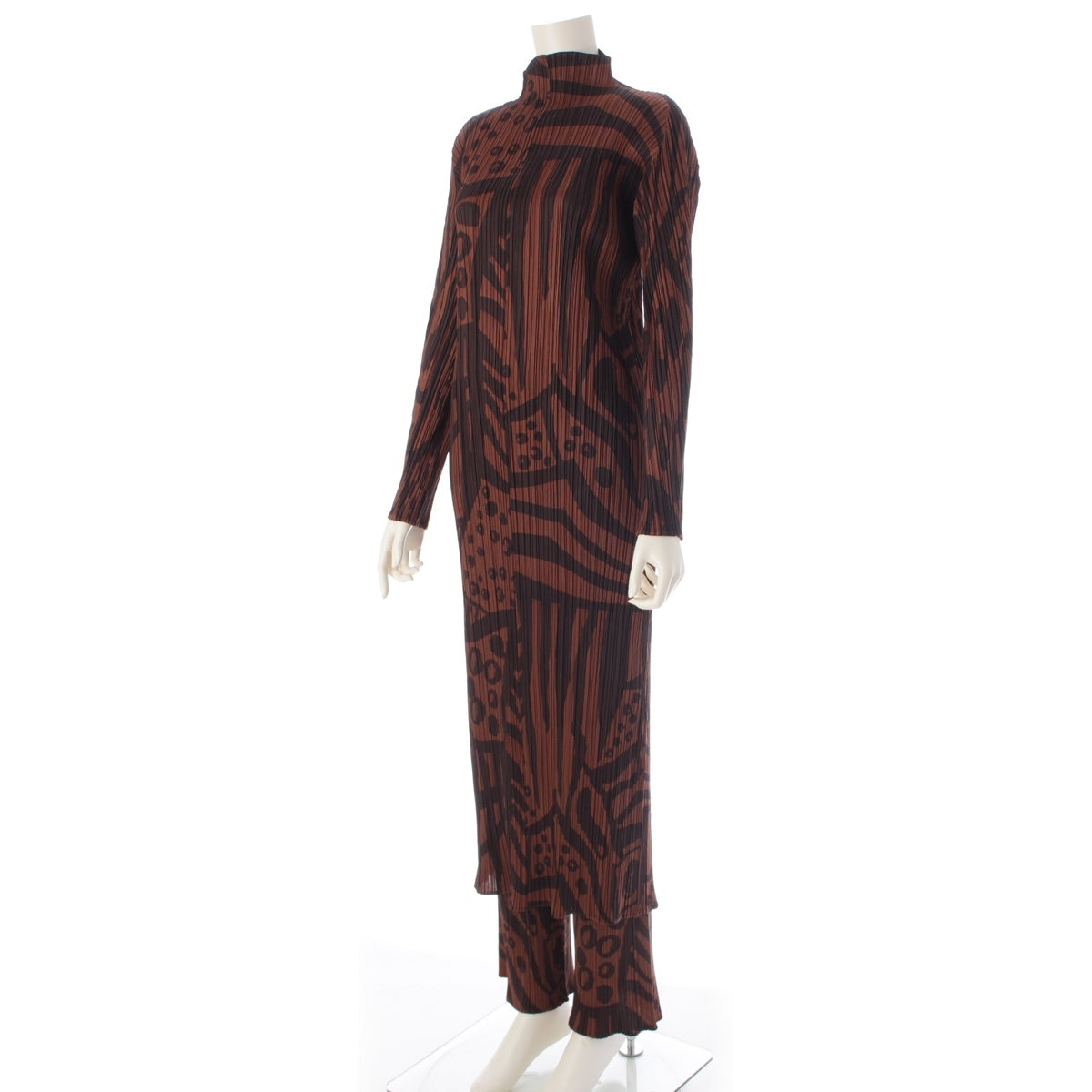 PLEATS PLEASE ISSEY  Graphic Print All-Over Pattern Bottleneck one piece setup Pants PP33-JH747/PP33-JF744 Brown black 4