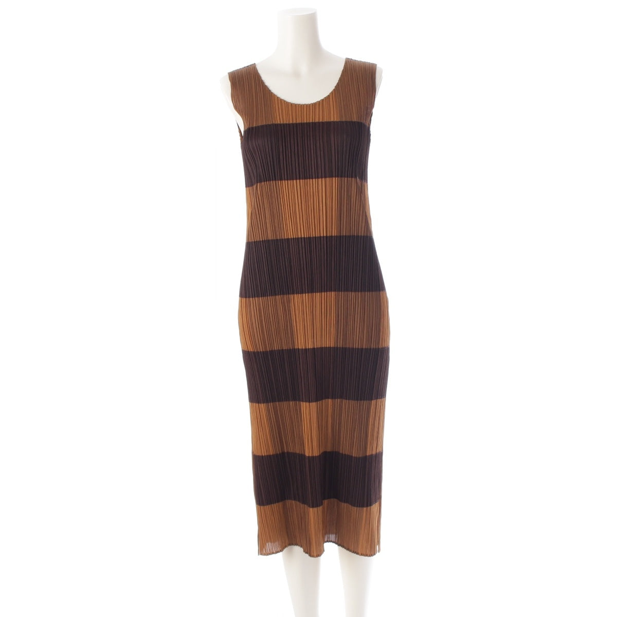 PLEATS PLEASE ISSEY Check Sleeveless one piece dress PP03-JH503 Yellow brown 4