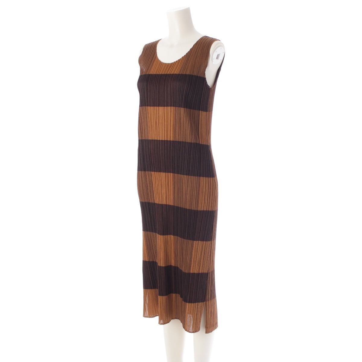 PLEATS PLEASE ISSEY Check Sleeveless one piece dress PP03-JH503 Yellow brown 4