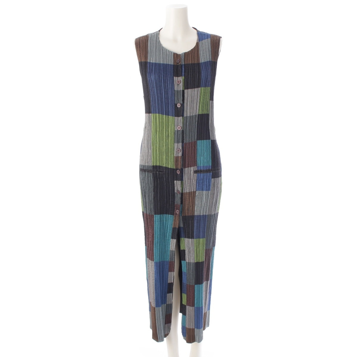 ISSEY MIYAKE Check Sleeveless Long one piece dress IM82-FE604 multicolor L