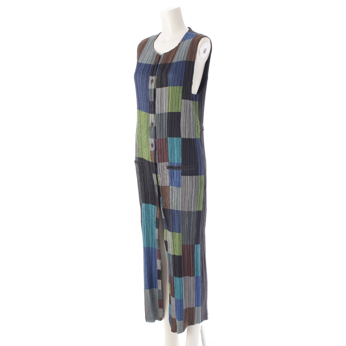 ISSEY MIYAKE Check Sleeveless Long one piece dress IM82-FE604 multicolor L