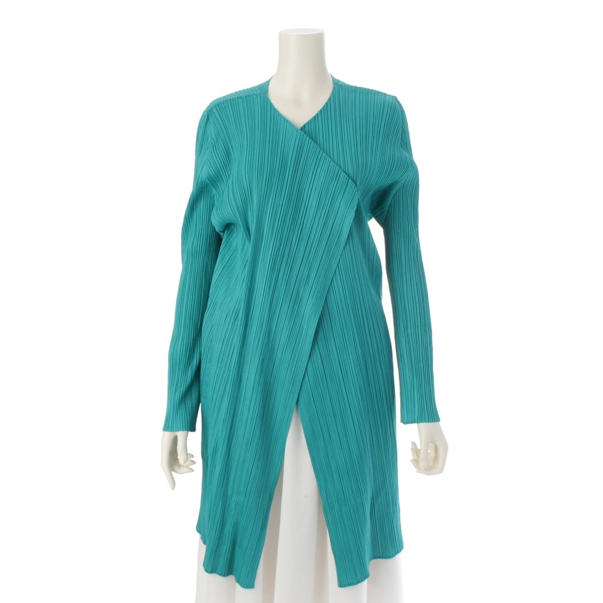 PLEATS PLEASE ISSEY  collarless long cardigan One piece dress PP01-JA181 green 5