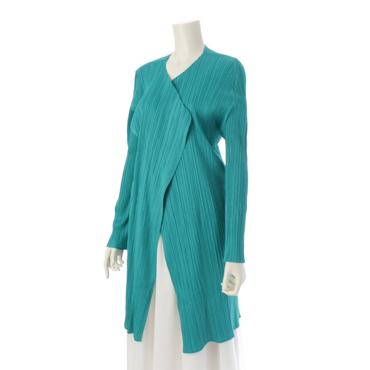 PLEATS PLEASE ISSEY  collarless long cardigan One piece dress PP01-JA181 green 5