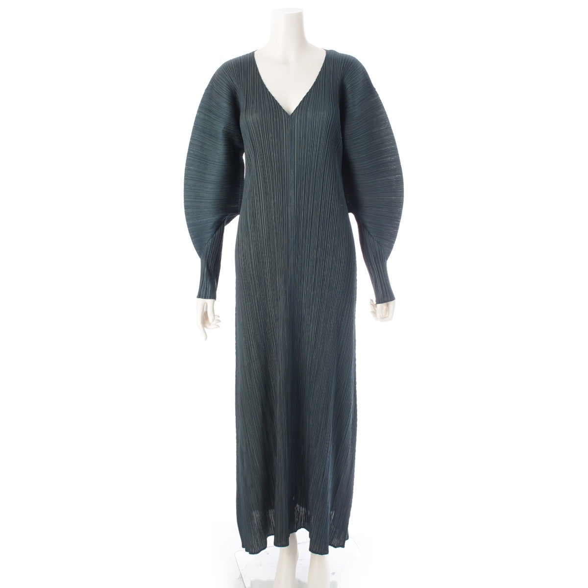 PLEATS PLEASE ISSEY  V-neck design Long sleeves one piece dress PP94-JH616 Green system 5
