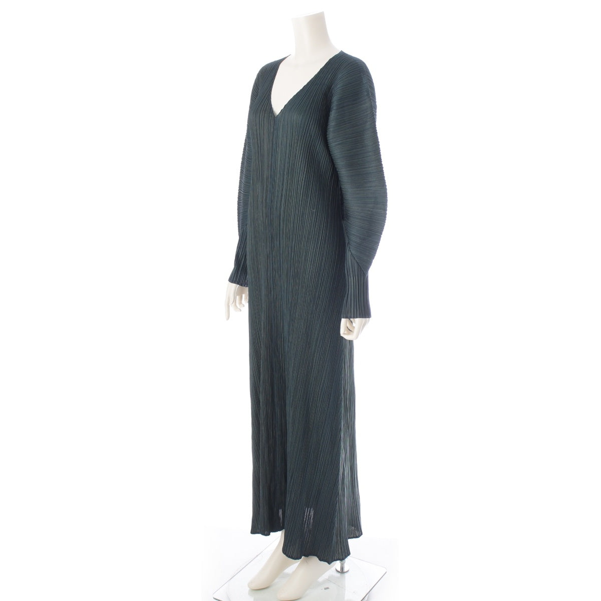 PLEATS PLEASE ISSEY  V-neck design Long sleeves one piece dress PP94-JH616 Green system 5