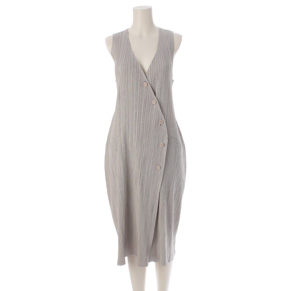 PLEATS PLEASE ISSEY  Sleeveless Button one piece dress PP83-JA423 Gray 4