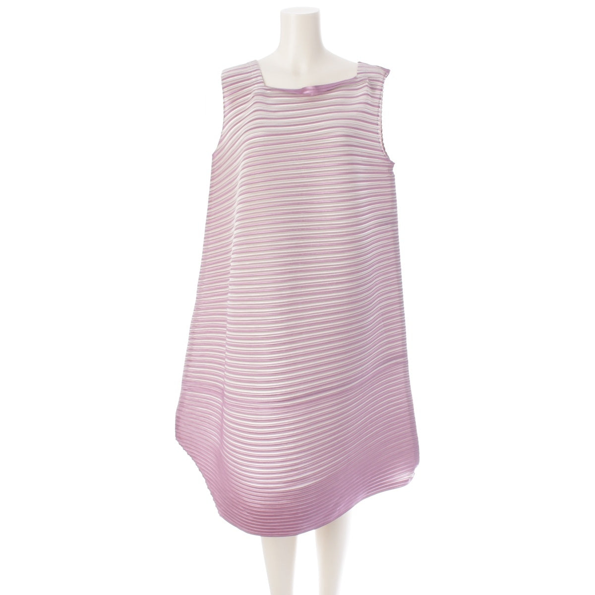 PLEATS PLEASE ISSEY  Satin Pleated Horizontal Pleated Bounce one piece dress PP63-JH696 Pink x Silver 5