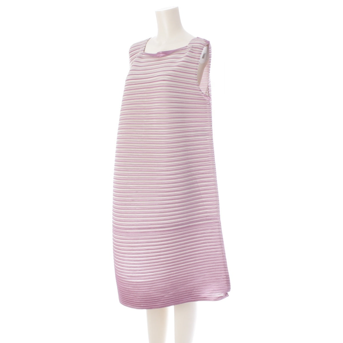 PLEATS PLEASE ISSEY  Satin Pleated Horizontal Pleated Bounce one piece dress PP63-JH696 Pink x Silver 5