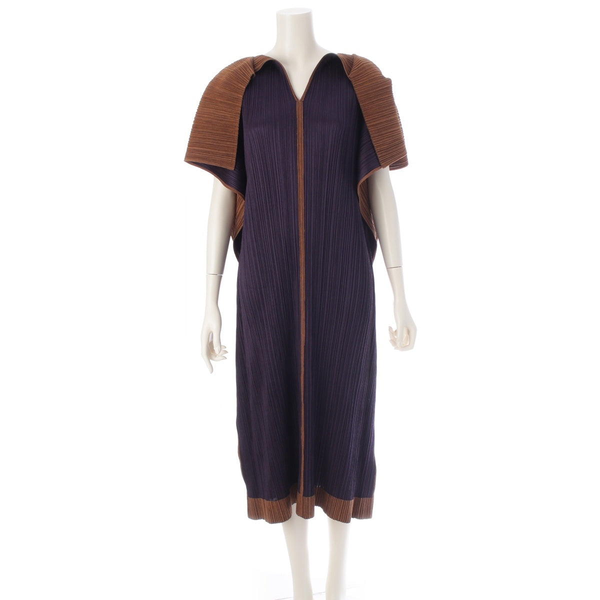 PLEATS PLEASE ISSEY  Design Bicolor Sleeveless one piece dress PP03-JH768 Purple x brown 4
