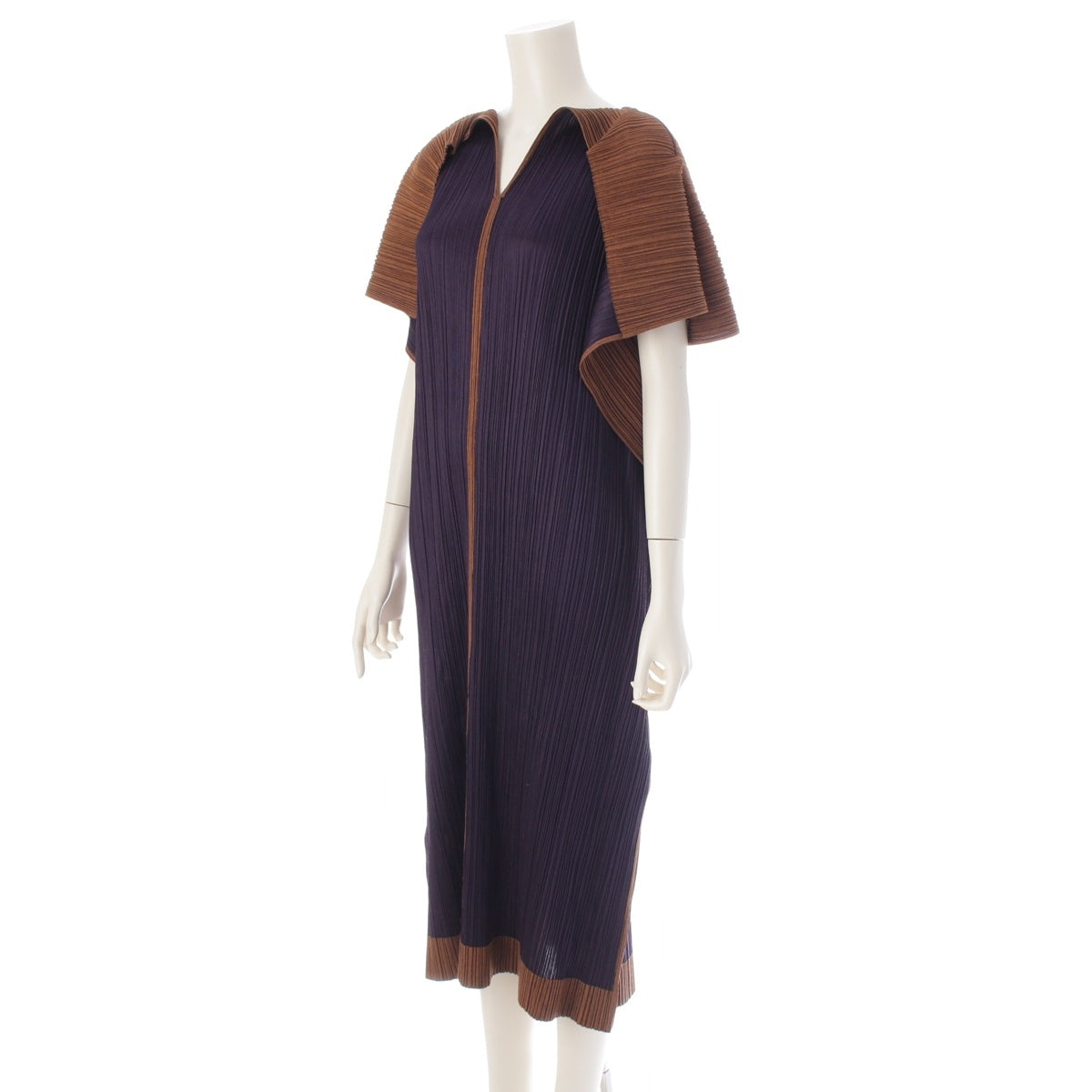 PLEATS PLEASE ISSEY  Design Bicolor Sleeveless one piece dress PP03-JH768 Purple x brown 4