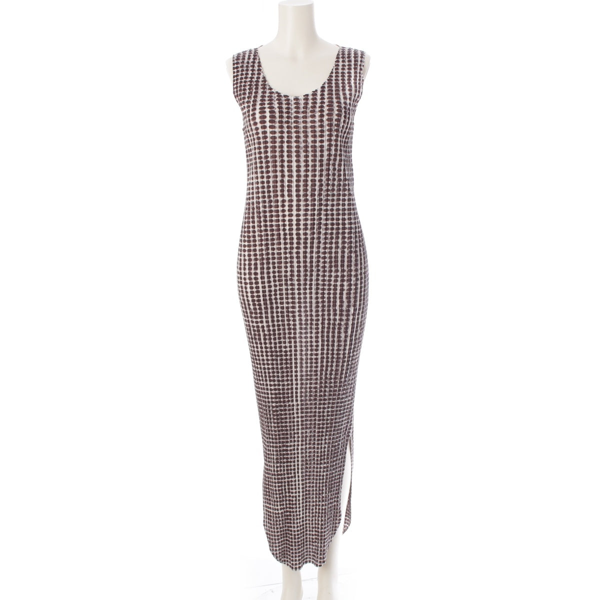 PLEATS PLEASE ISSEY  Dot Pattern Sleeveless one piece dress Brown x white 4