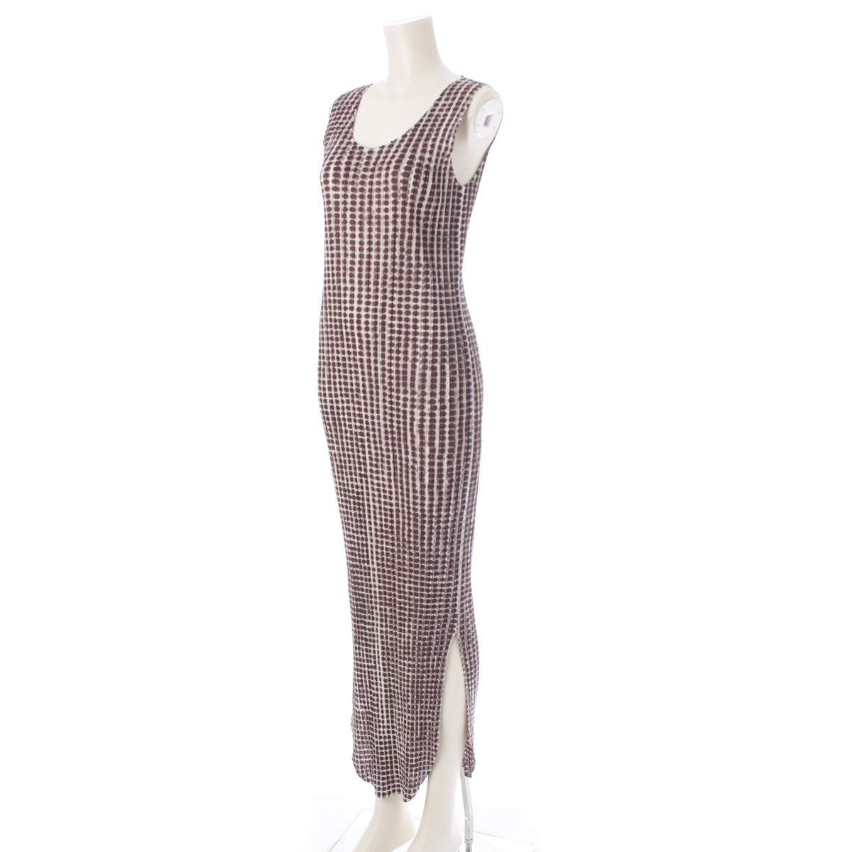 PLEATS PLEASE ISSEY  Dot Pattern Sleeveless one piece dress Brown x white 4