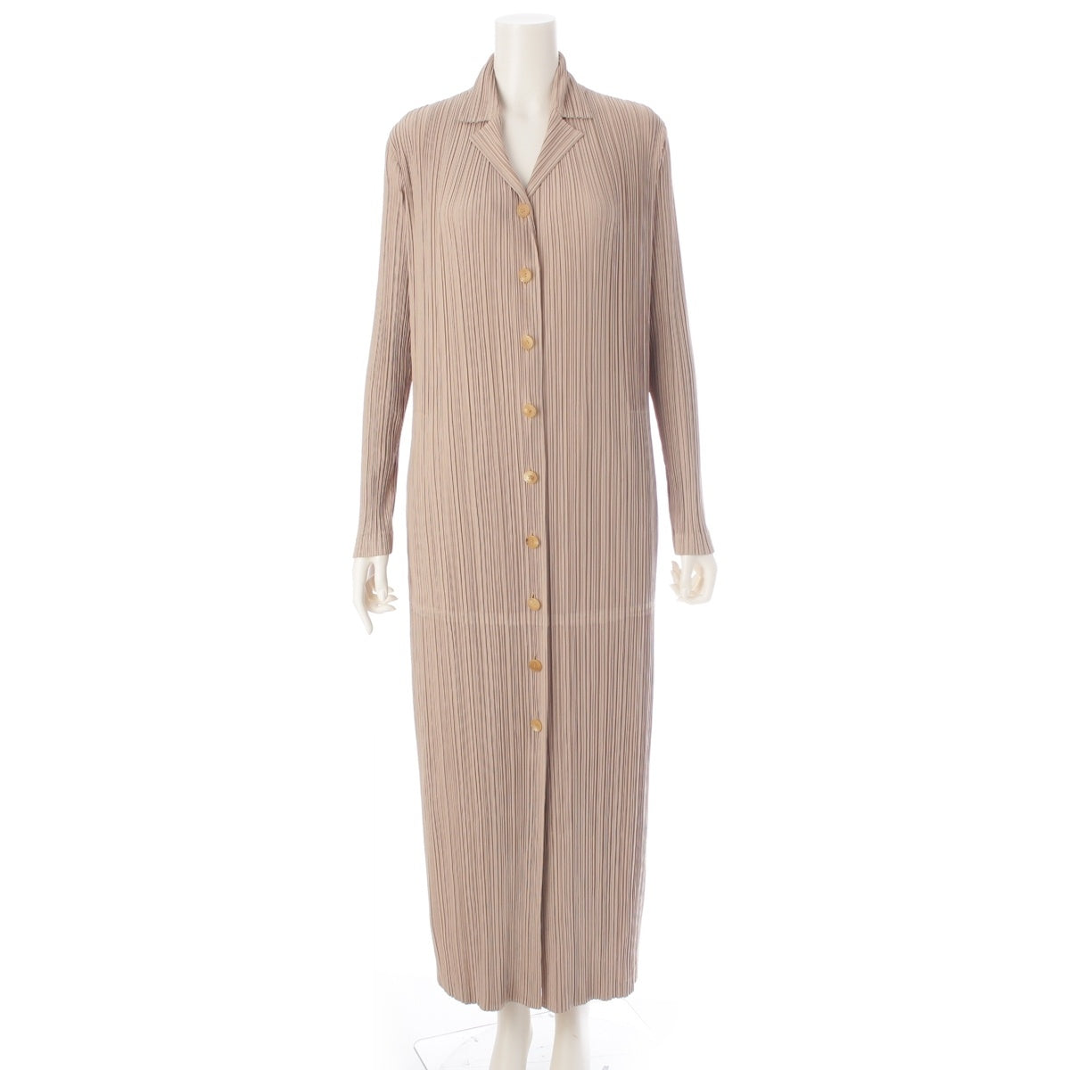 ISSEY MIYAKE Pleated open collar long sleeve long cardigan coat IM22-FA909 beige 2