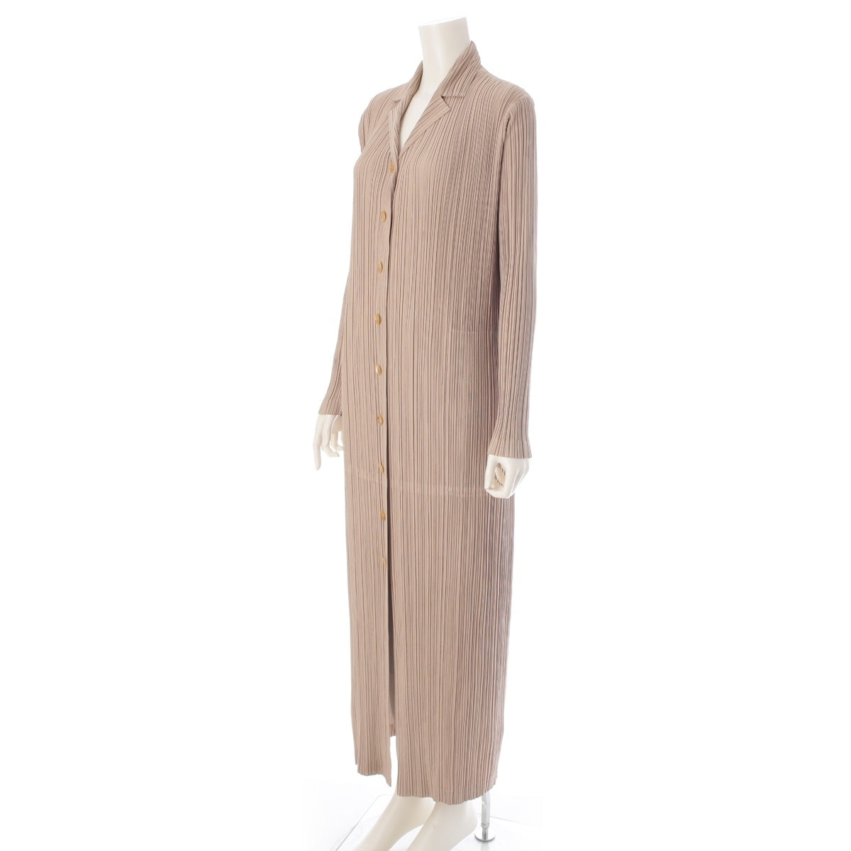 ISSEY MIYAKE Pleated open collar long sleeve long cardigan coat IM22-FA909 beige 2