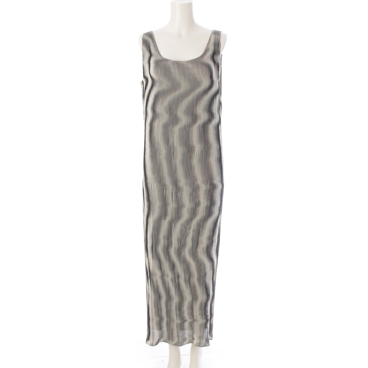 ISSEY MIYAKE Pleated All-over Print Sleeveless one piece dress IM71-FH916 White x black L