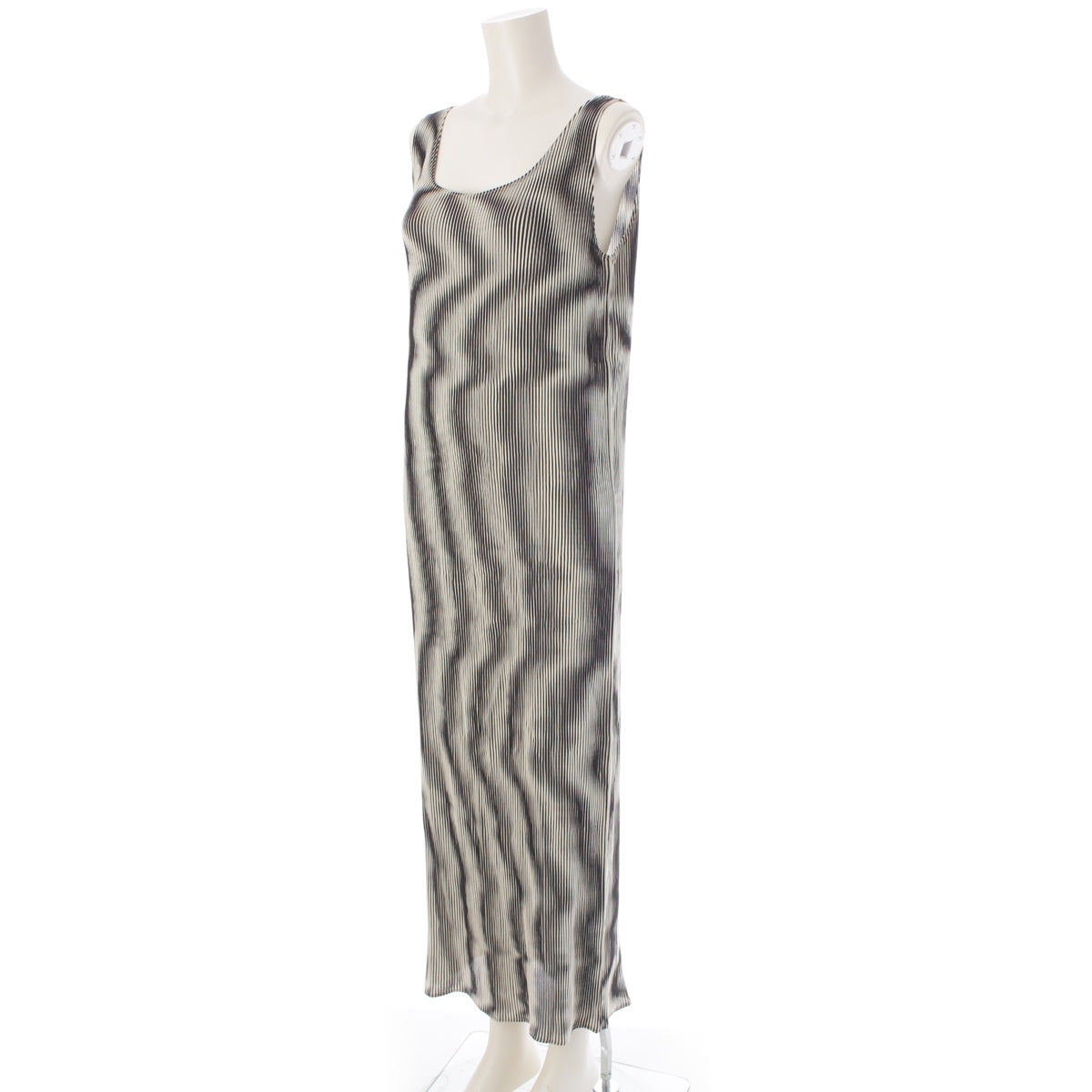 ISSEY MIYAKE Pleated All-over Print Sleeveless one piece dress IM71-FH916 White x black L