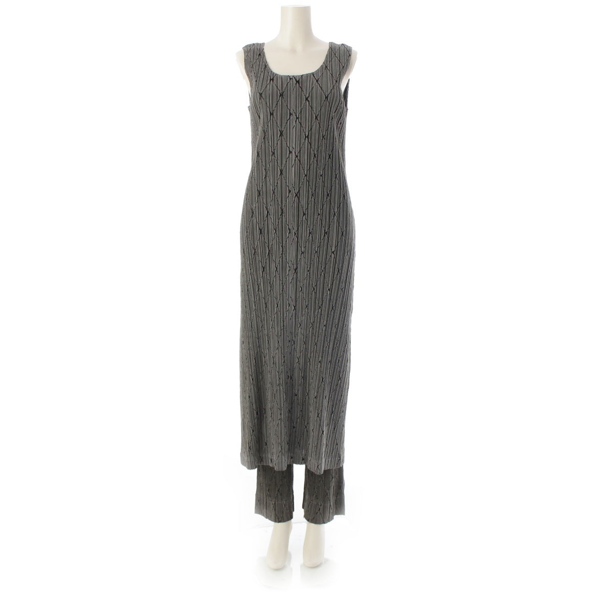 PLEATS PLEASE ISSEY Cutting Barbed Wire Mesh Pants Sleeveless one piece setup gray 4