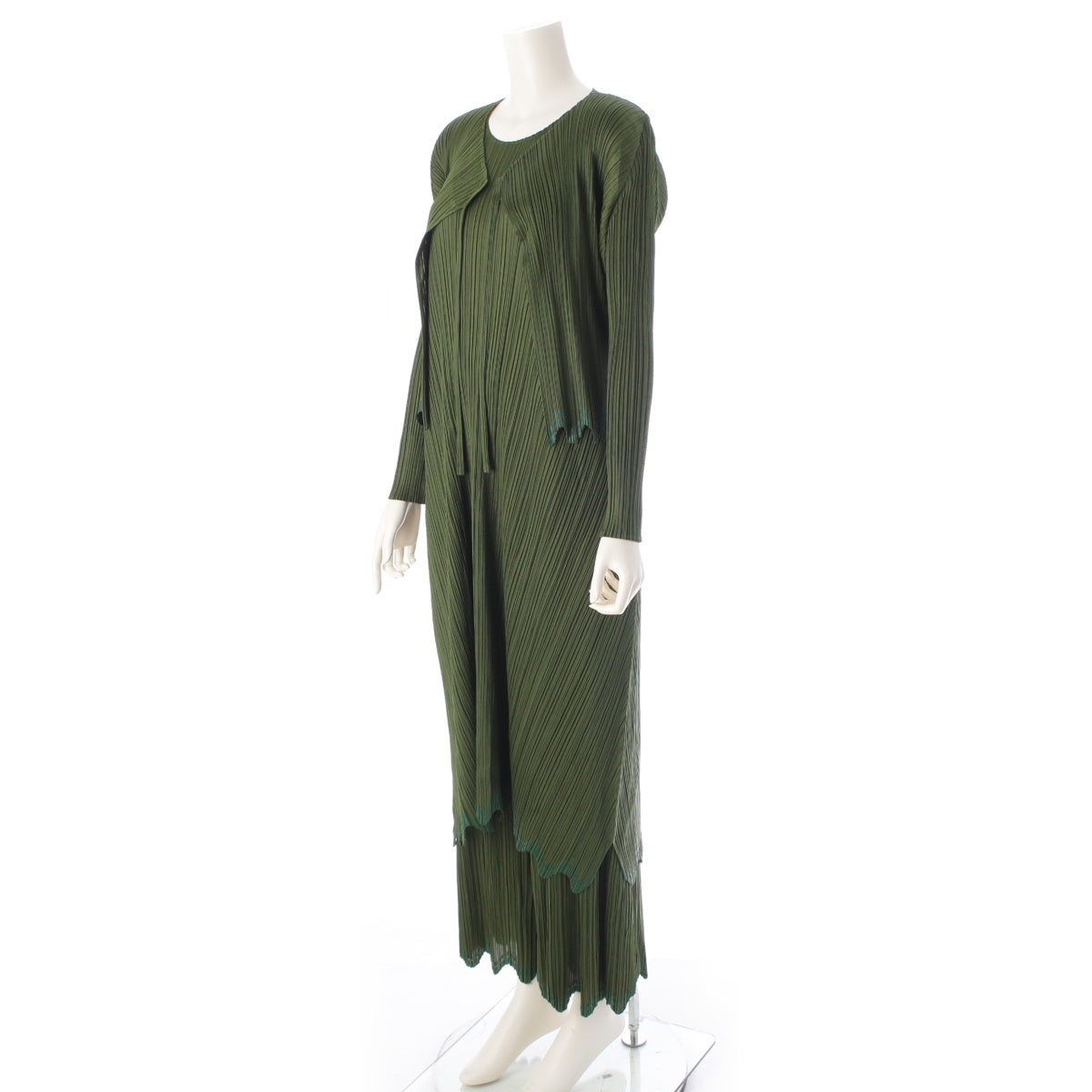PLEATS PLEASE ISSEY  Line design 3 piece Setup Dress Cardigan Pants PP93-J0642/JH646/JF644 green 3/4
