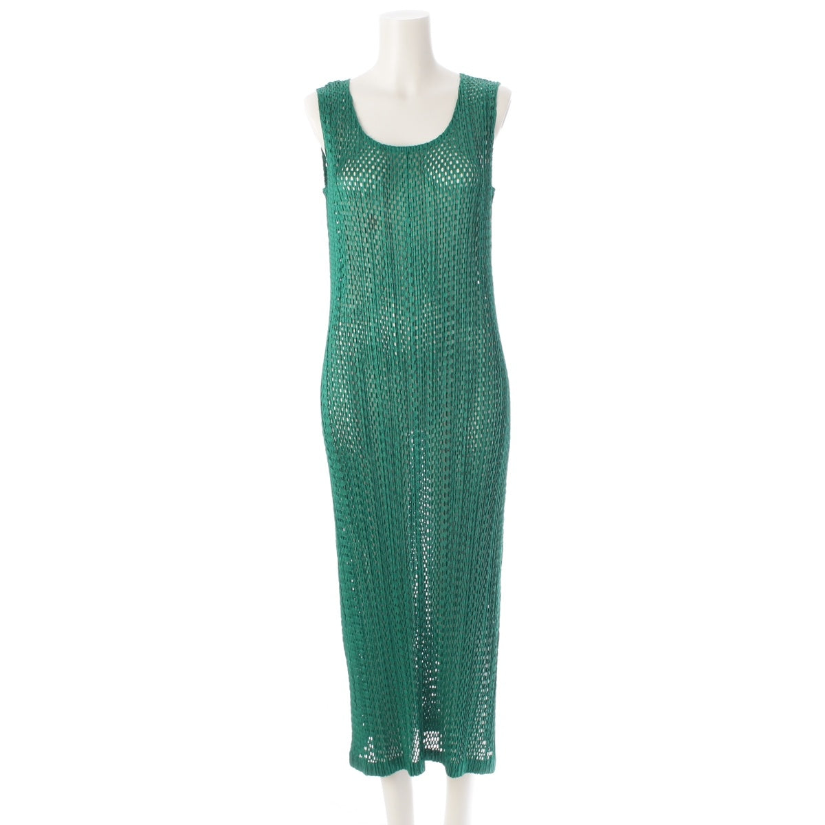 PLEATS PLEASE ISSEY  Mesh Punching Sleeveless Long one piece PP73-JH814 green 4