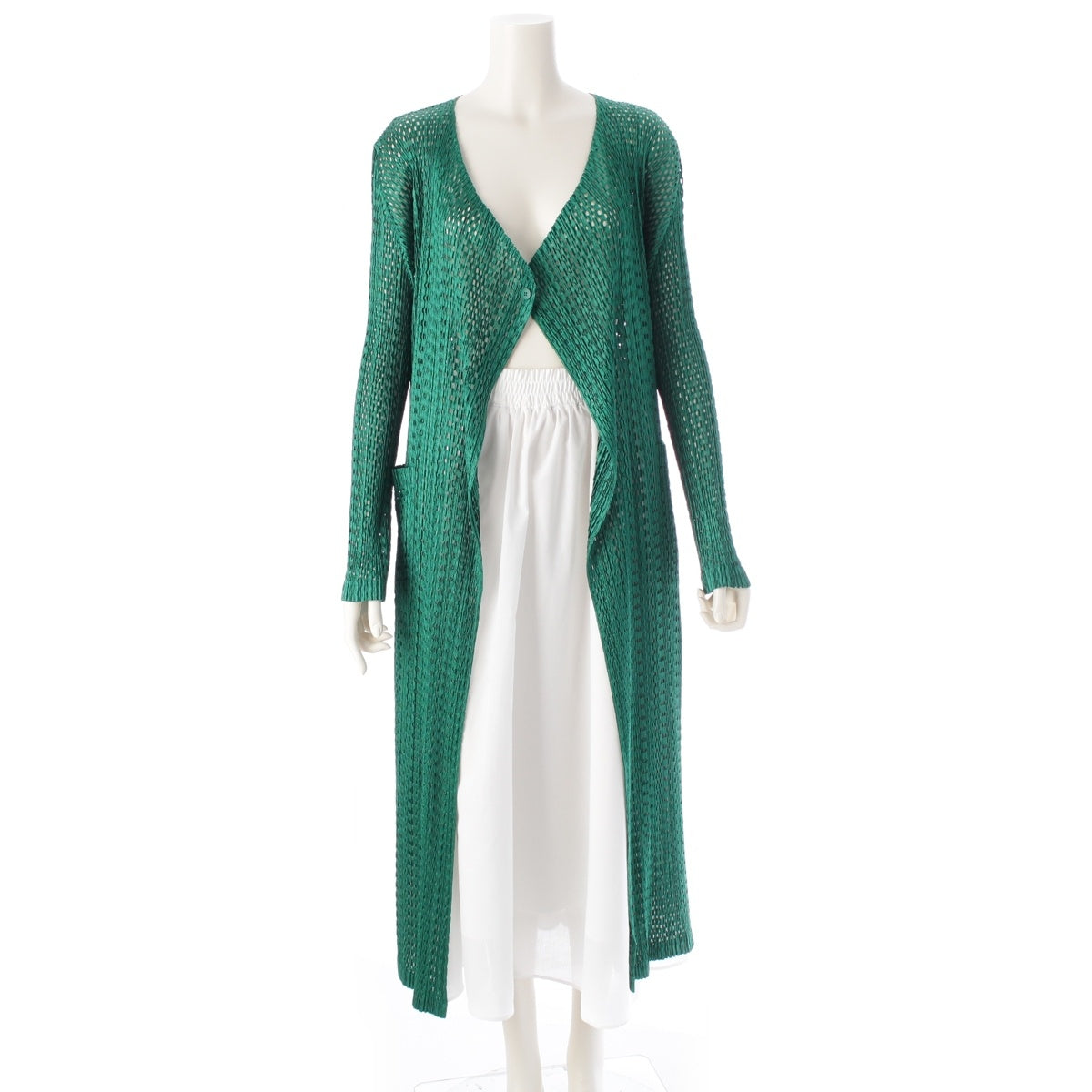 PLEATS PLEASE ISSEY  Mesh Punching Long cardigan PP73-JA815 green 4
