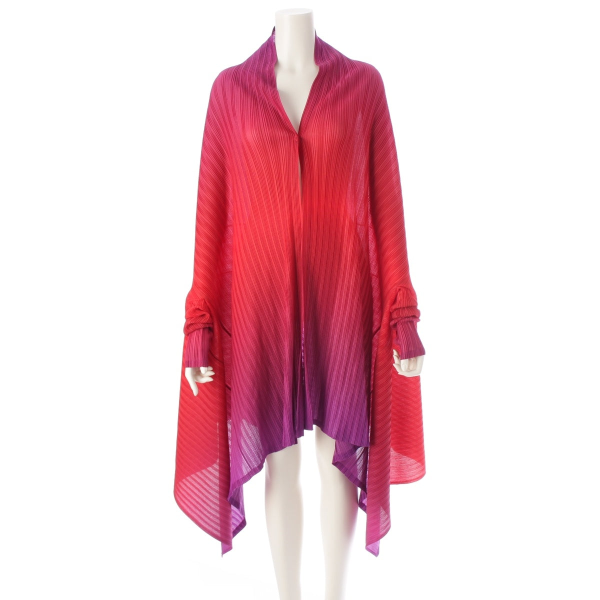 PLEATS PLEASE ISSEY  Gradient Transform Plane poncho Cape PP53-F0383 Red purple