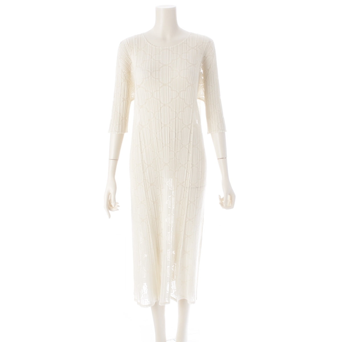 PLEATS PLEASE ISSEY  Design Clover Pattern Mesh Short Sleeve one piece PP81-JH626 white 4