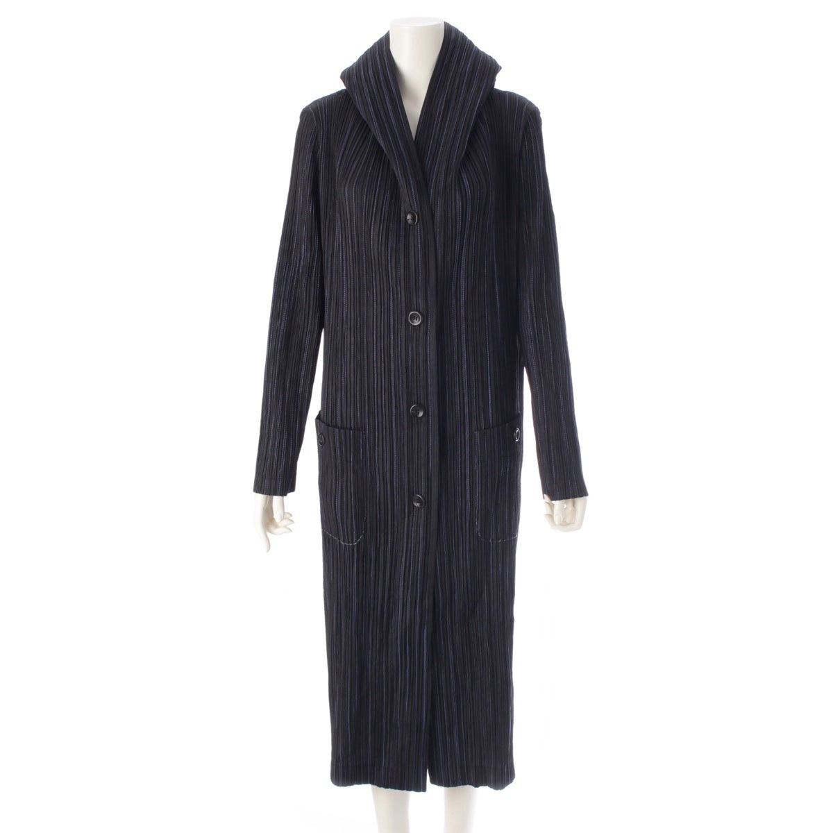 ISSEY MIYAKE Vintage Pleated Design Bicolor Long coat IM82-FA603 Black blue L