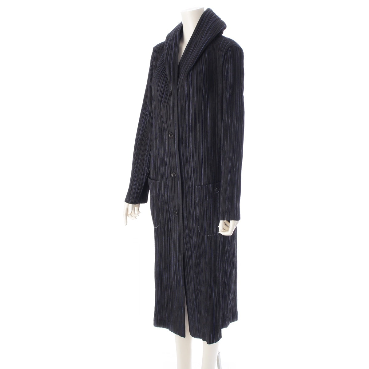 ISSEY MIYAKE Vintage Pleated Design Bicolor Long coat IM82-FA603 Black blue L
