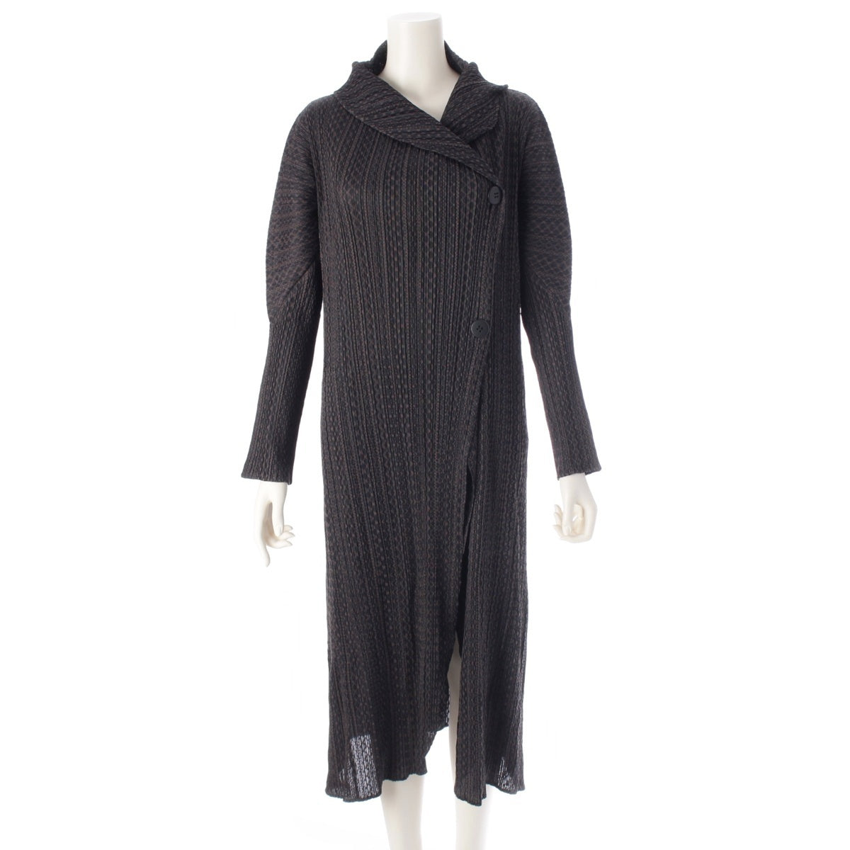 PLEATS PLEASE ISSEY cotton Geometric Pattern Layered Pattern Design Long coat cardigan PP33-JA702 Black brown 4