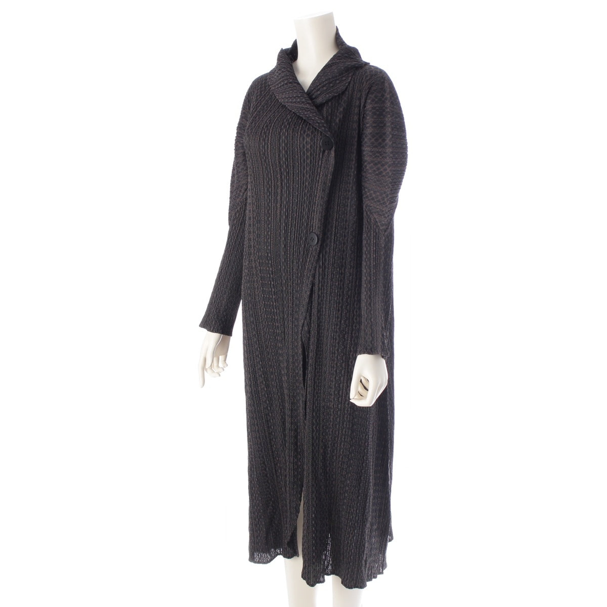 PLEATS PLEASE ISSEY cotton Geometric Pattern Layered Pattern Design Long coat cardigan PP33-JA702 Black brown 4