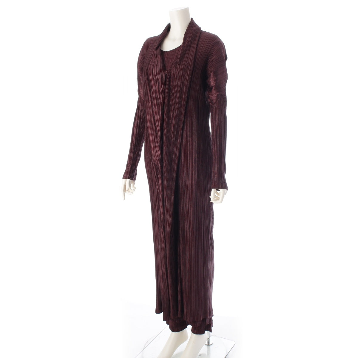 ISSEY MIYAKE Vintage Pleated Design Long 3 piece Setup Cardigan Dress Pants IM82-JA601/JH602/JF601 Dark brown L
