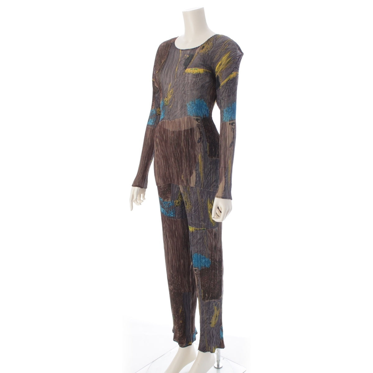 ISSEY MIYAKE Pleated Design Abstract Pattern Graphic Crew Neck Top Pants setup IM69-FJ627 multicolor M