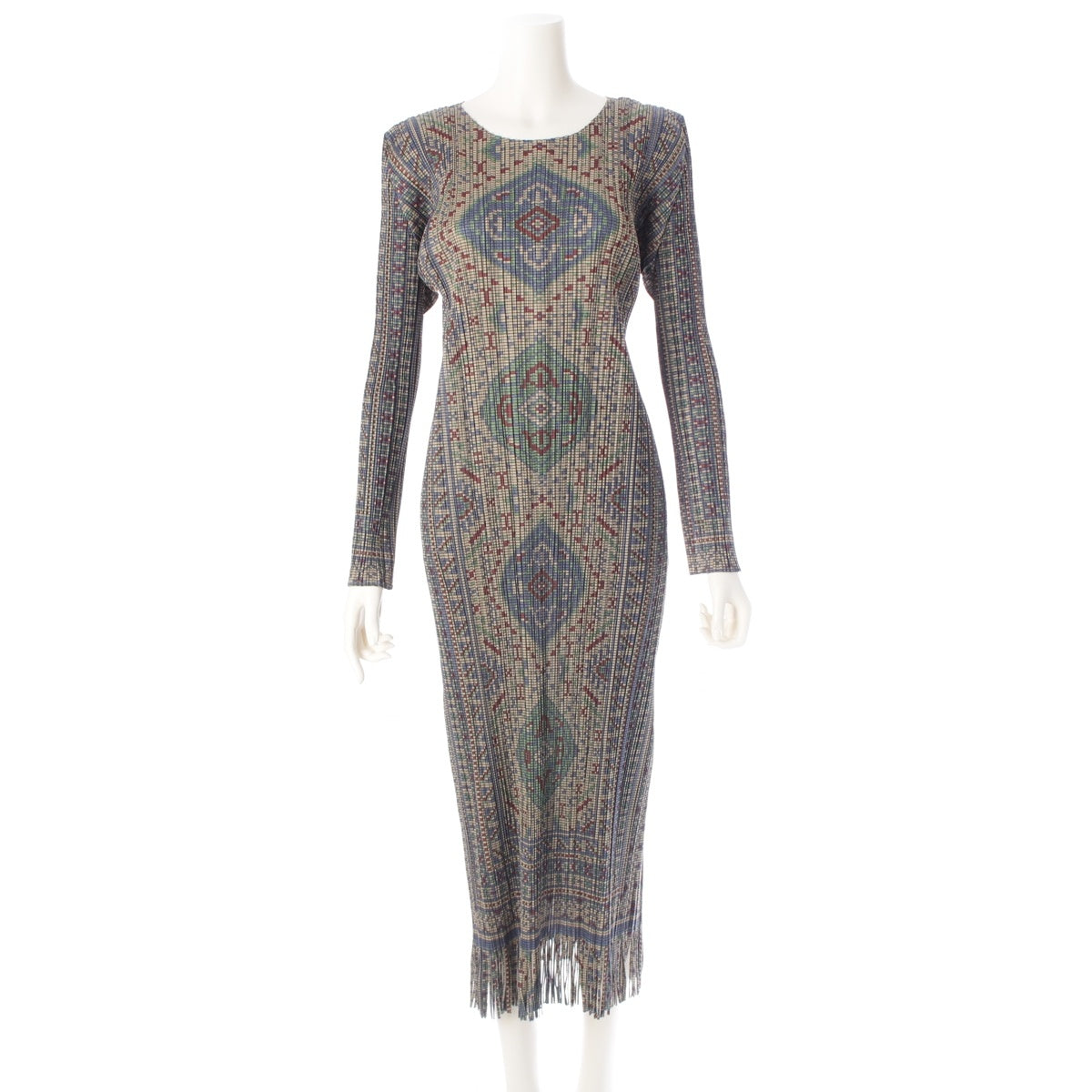 PLEATS PLEASE ISSEY  Kilim all-over pattern, fringe design, crew neck one piece dress PP63-JH714 multicolor 5