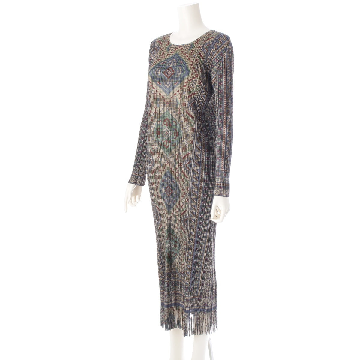 PLEATS PLEASE ISSEY  Kilim all-over pattern, fringe design, crew neck one piece dress PP63-JH714 multicolor 5