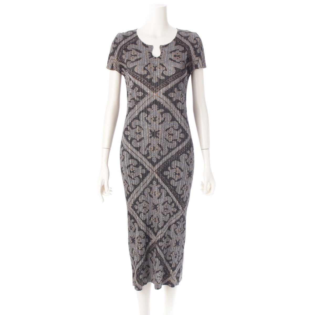 PLEATS PLEASE ISSEY  Denim Pattern All-over Stitch Pattern one piece dress PP91-JH563 black 4